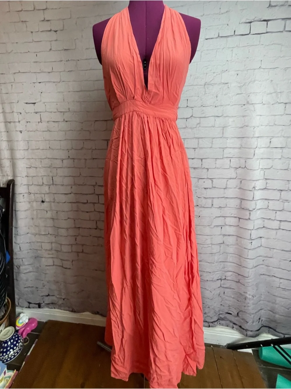 Lulus Magical Movement Coral Pink Wrap Maxi Dress size small